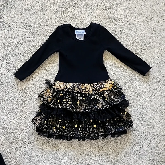 bonnie jean black and gold dress Popatu Baby Girl's Metallic Gold Holiday Dress, 18M